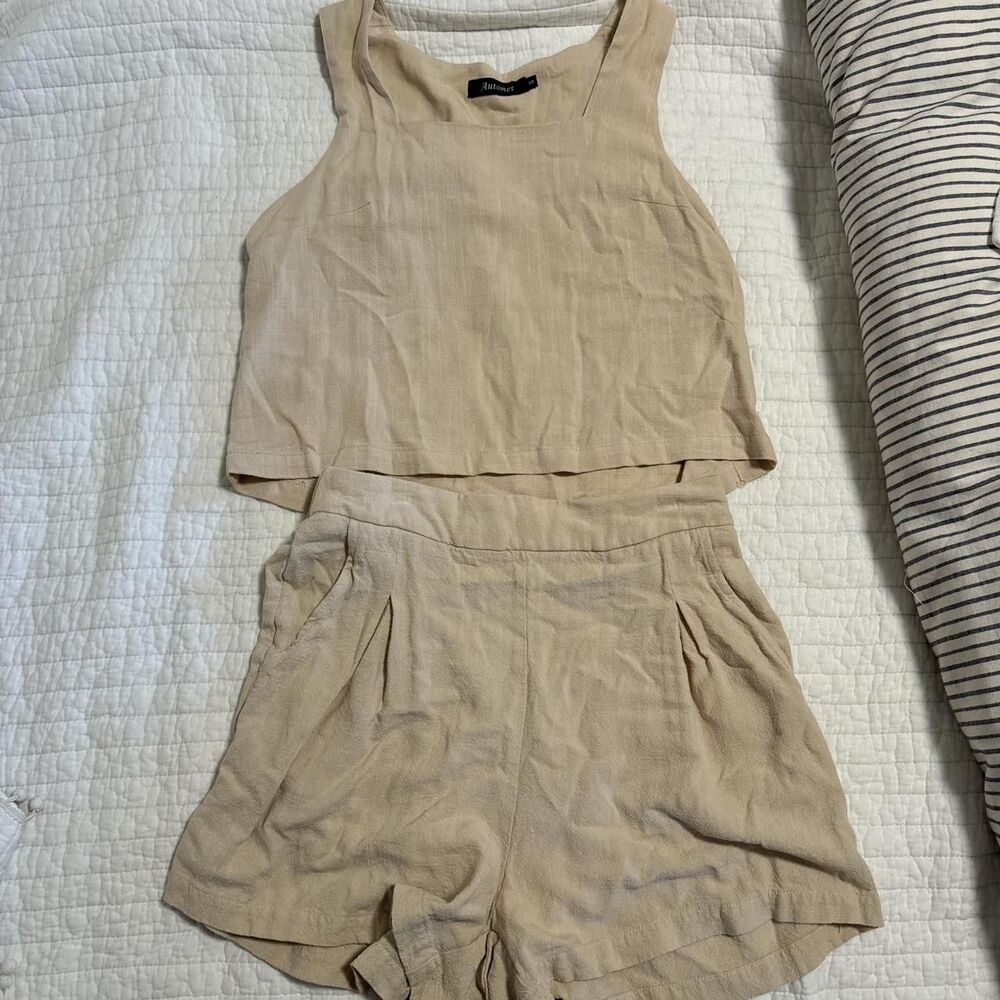 Automet Women's Cream and Tan Jumpsuit